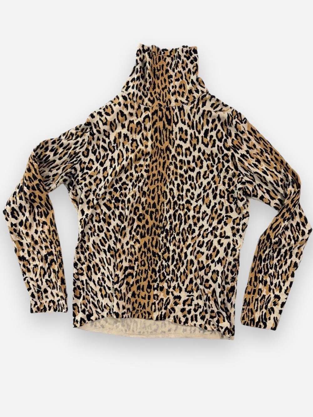 Belford Leopard Print Long Sleeve Turtleneck Top - Beige Black Large